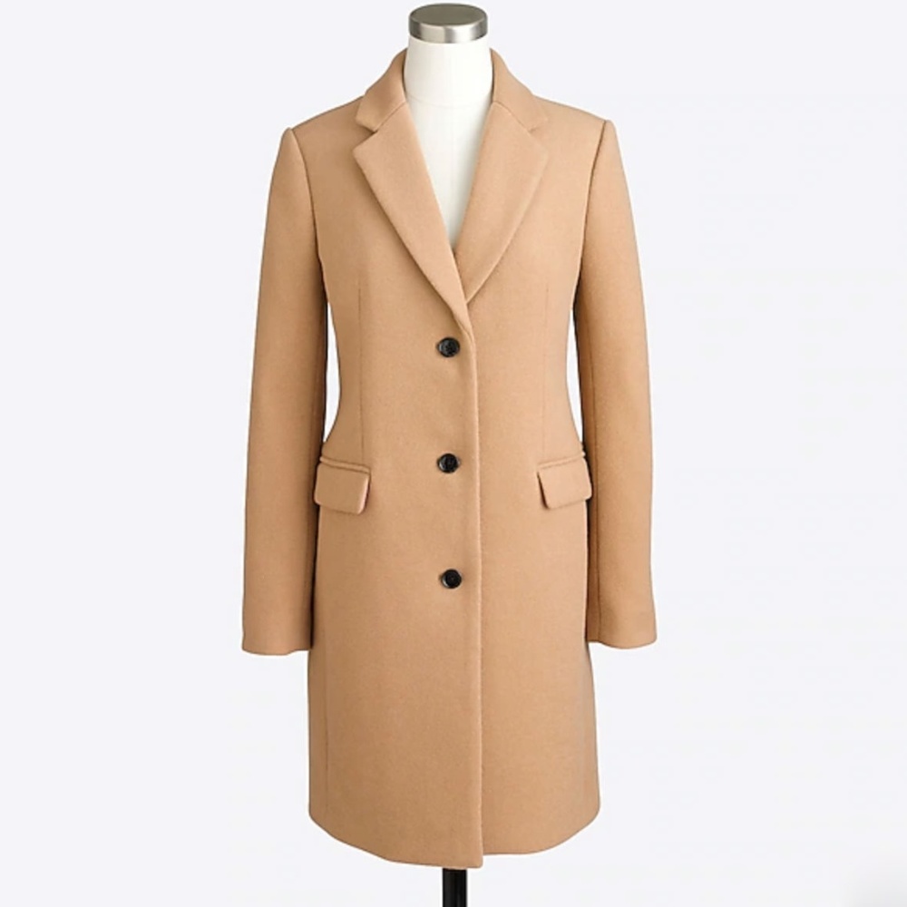 J. Crew Camel Long Wool Pea Coat Petite Topcoat